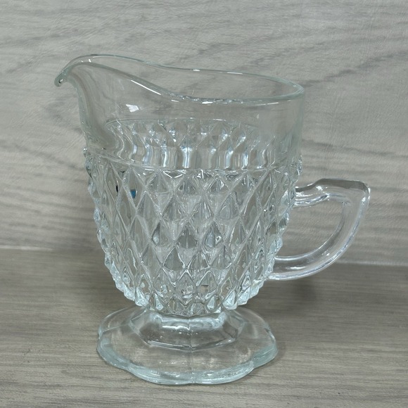 Indiana Glass Other - Vintage Indiana Crystal Clear Glass Diamond Point Footed Creamer